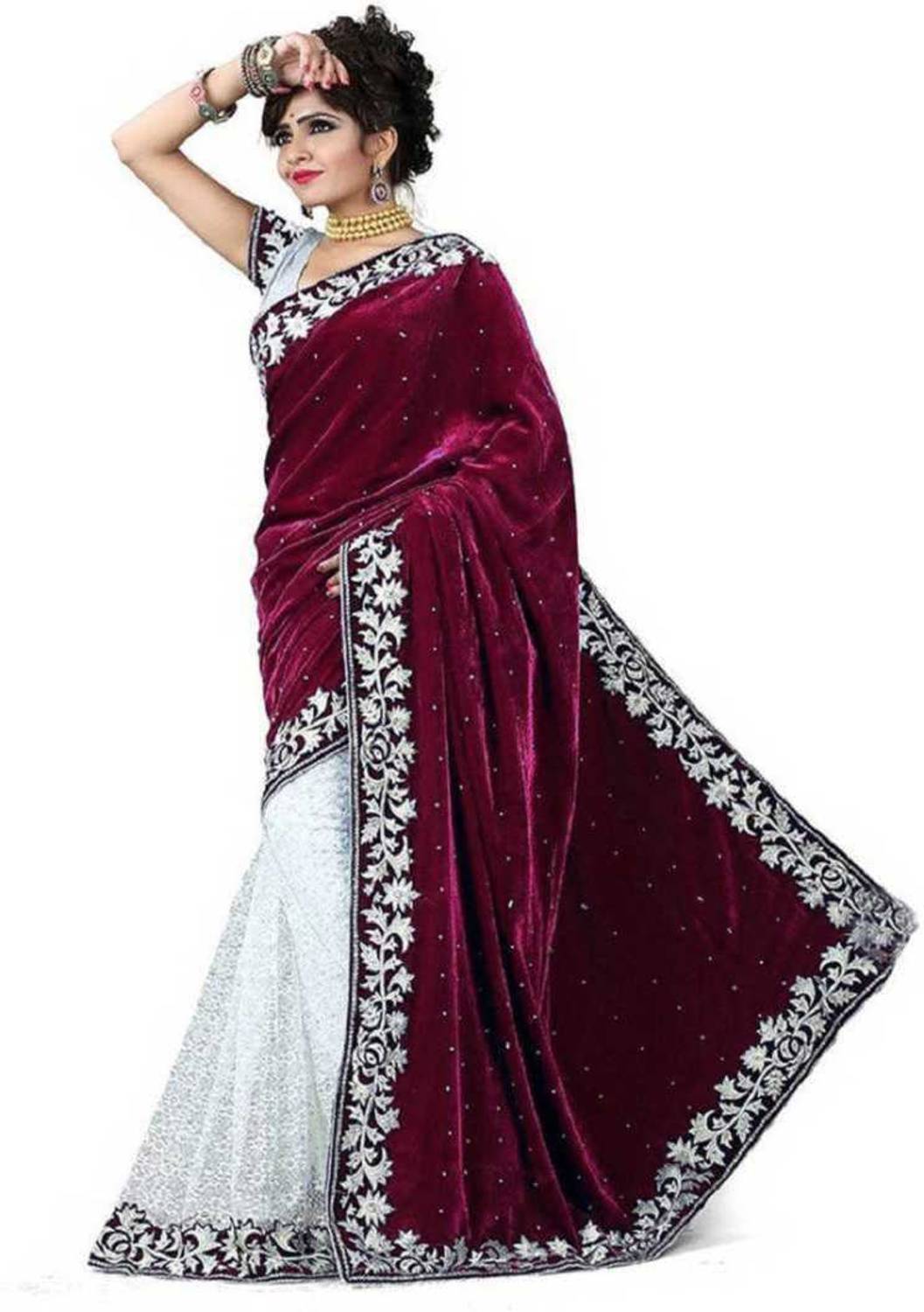 BRAHMANI TEXTILE Embroidered Bollywood Velvet Saree