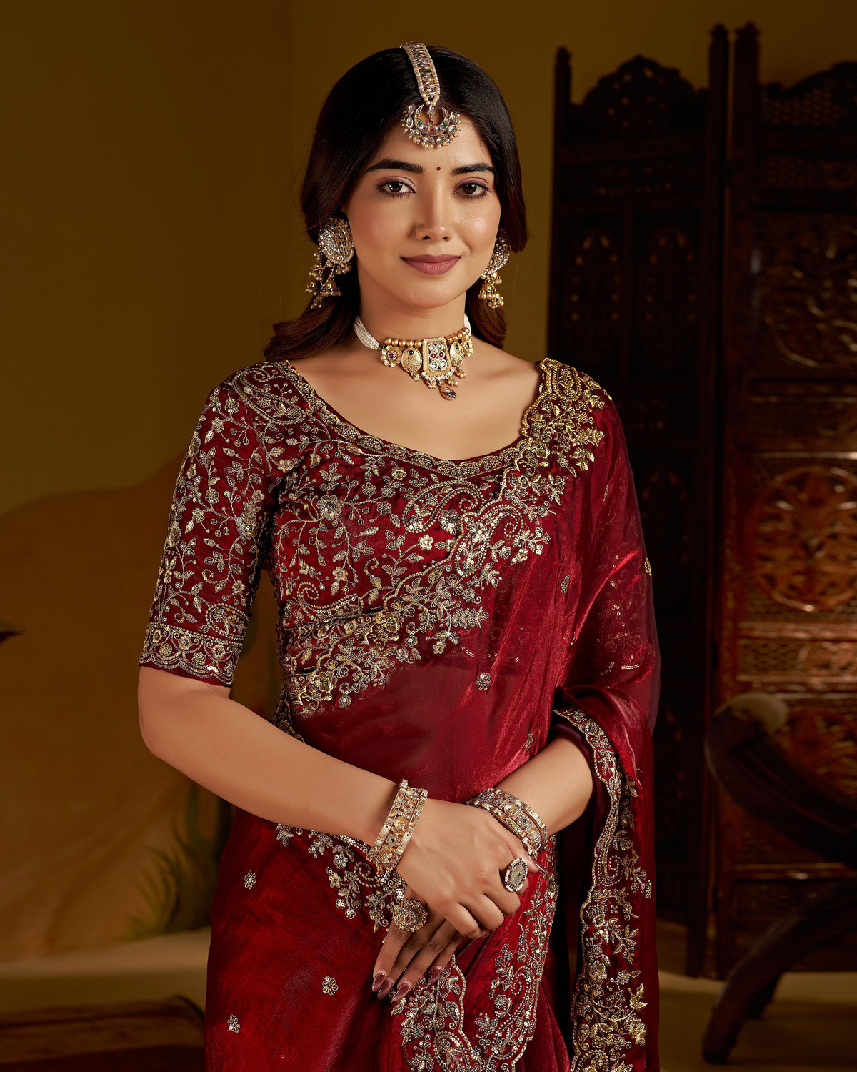 Image of GRUHNAREE Embroidered Bollywood Art Silk Saree