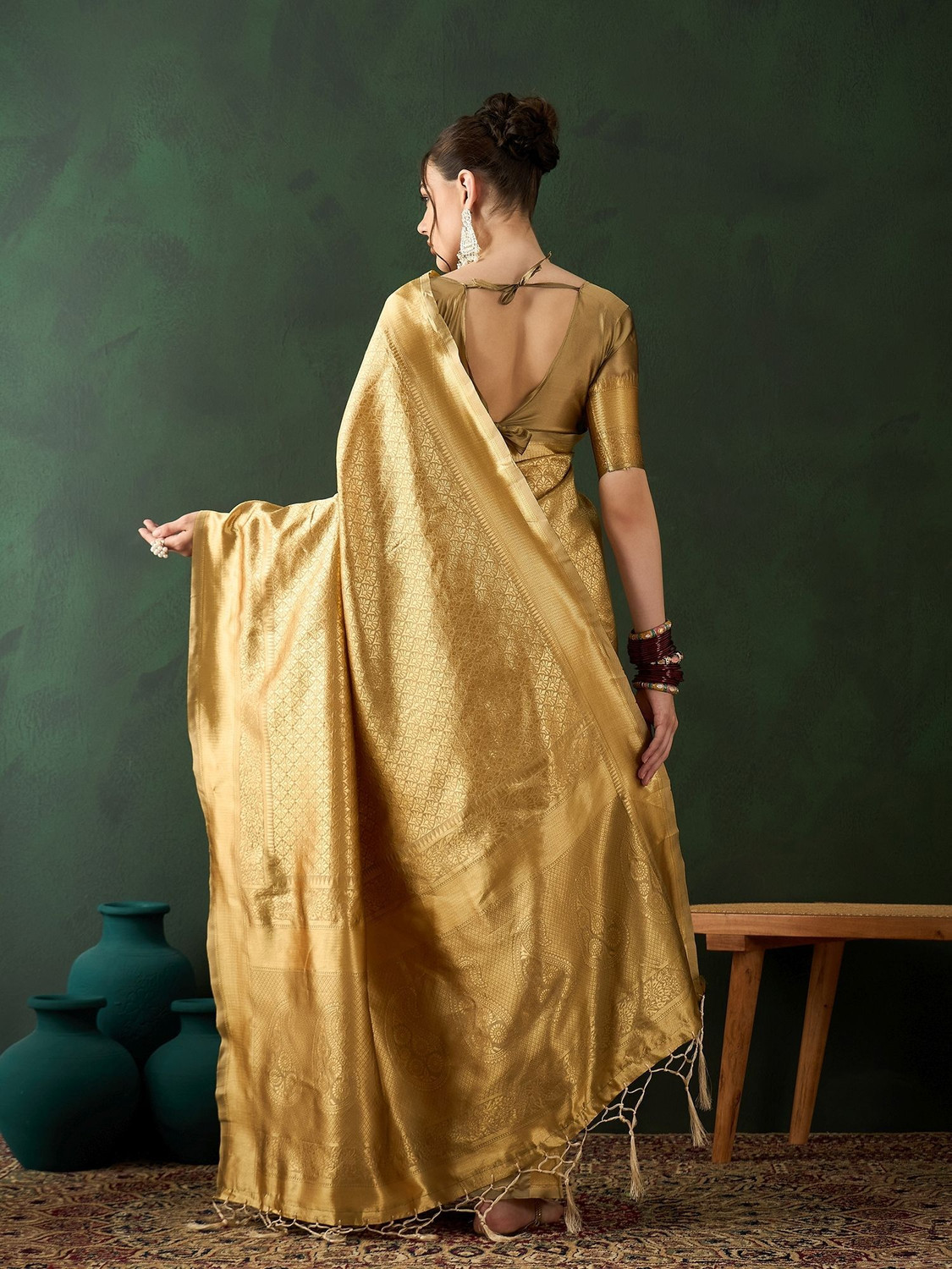Image of Sangria Woven, Self Design Banarasi Silk Blend, Jacquard Saree