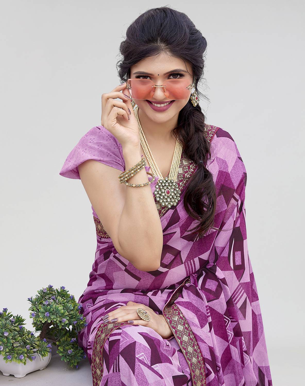 ANIRAV Printed Bollywood Georgette, Lace Saree