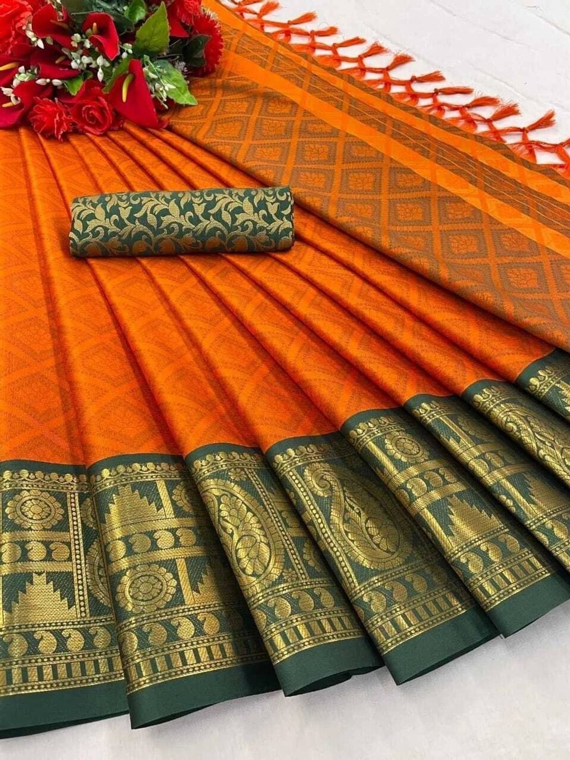 AVANTIKA FASHION Printed, Temple Border, Woven, Embellished, Soli