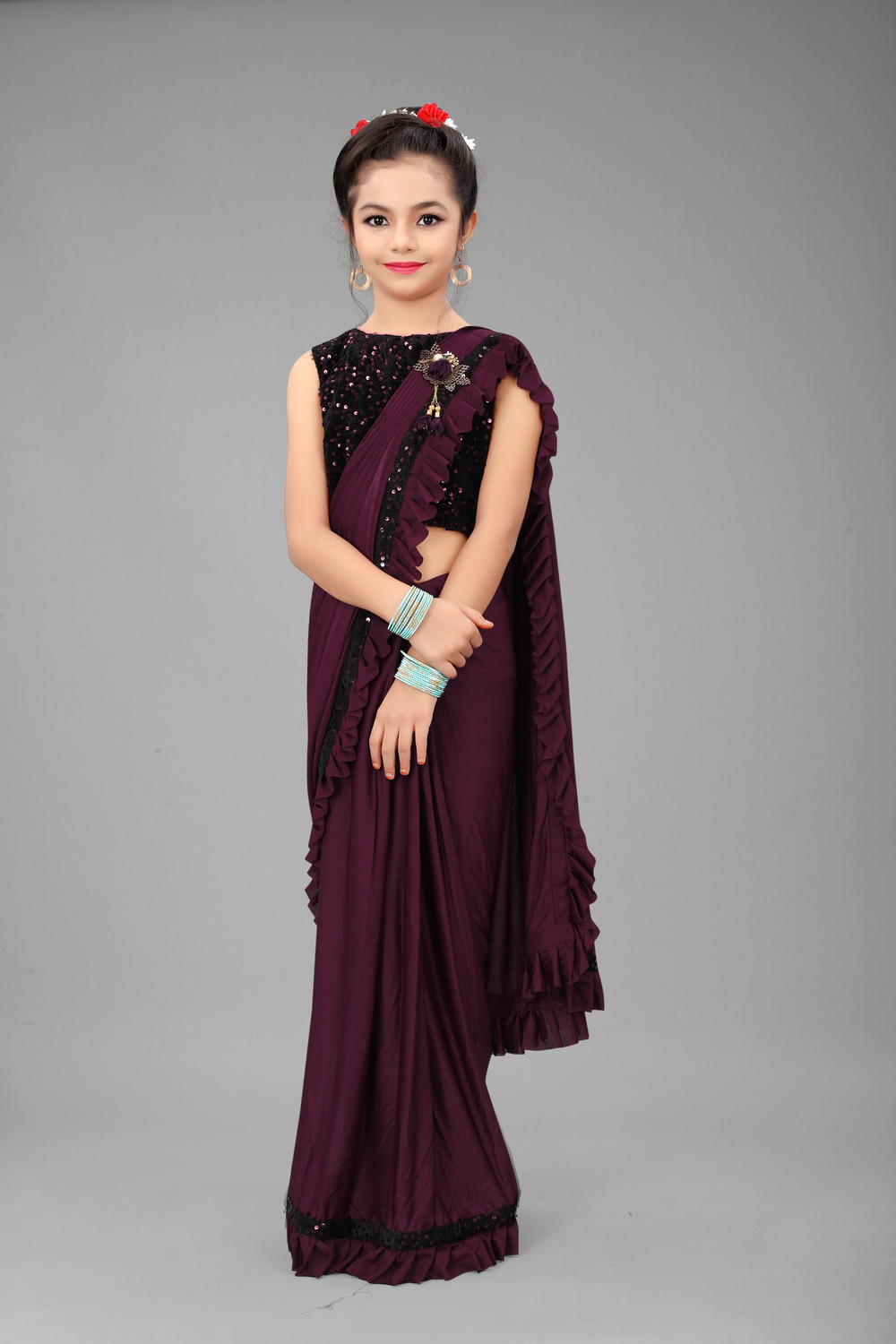 Image of HERVALLY Embellished Bollywood Lycra Blend Saree