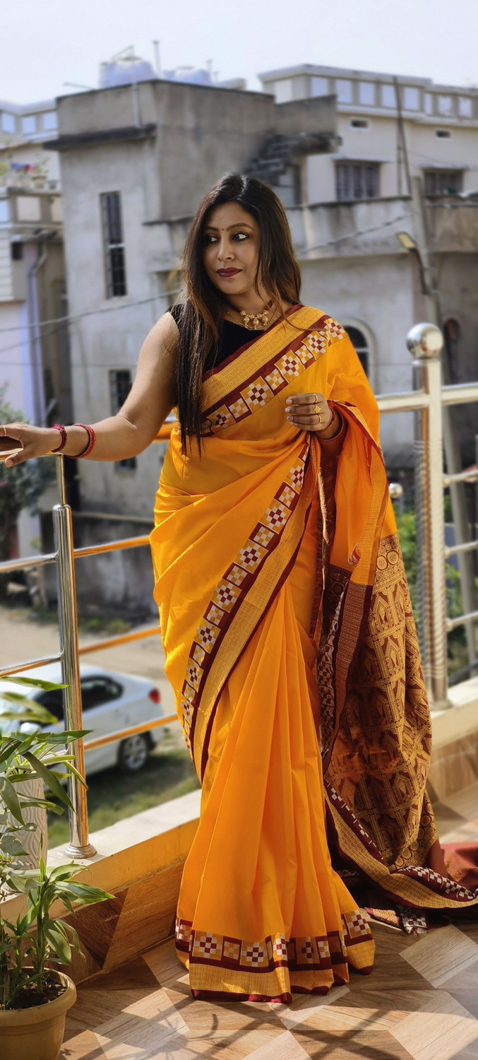 Image of ajmera fashion Temple Border Sambalpuri Art Silk Saree