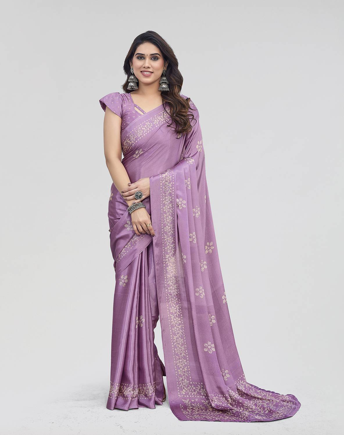 ANIRAV Floral Print Bollywood Tussar Silk Saree