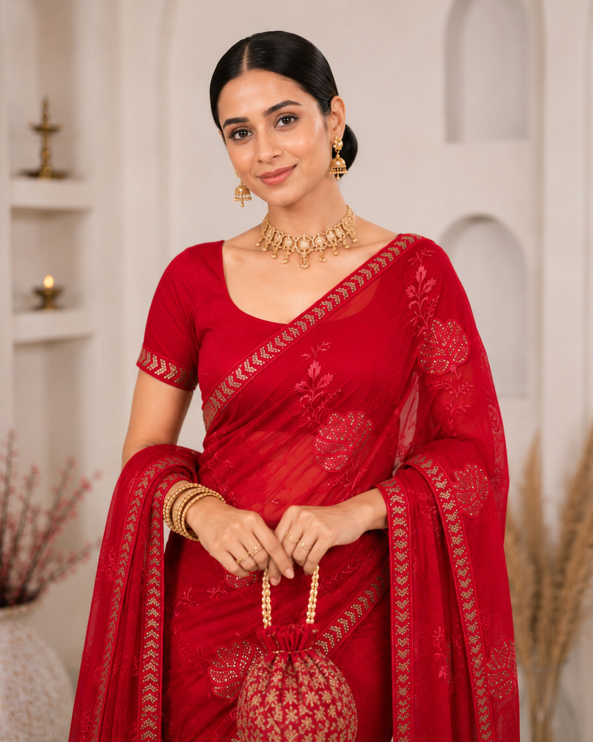 Image of SWTANTRADESIGN Embroidered Bollywood Chiffon Saree