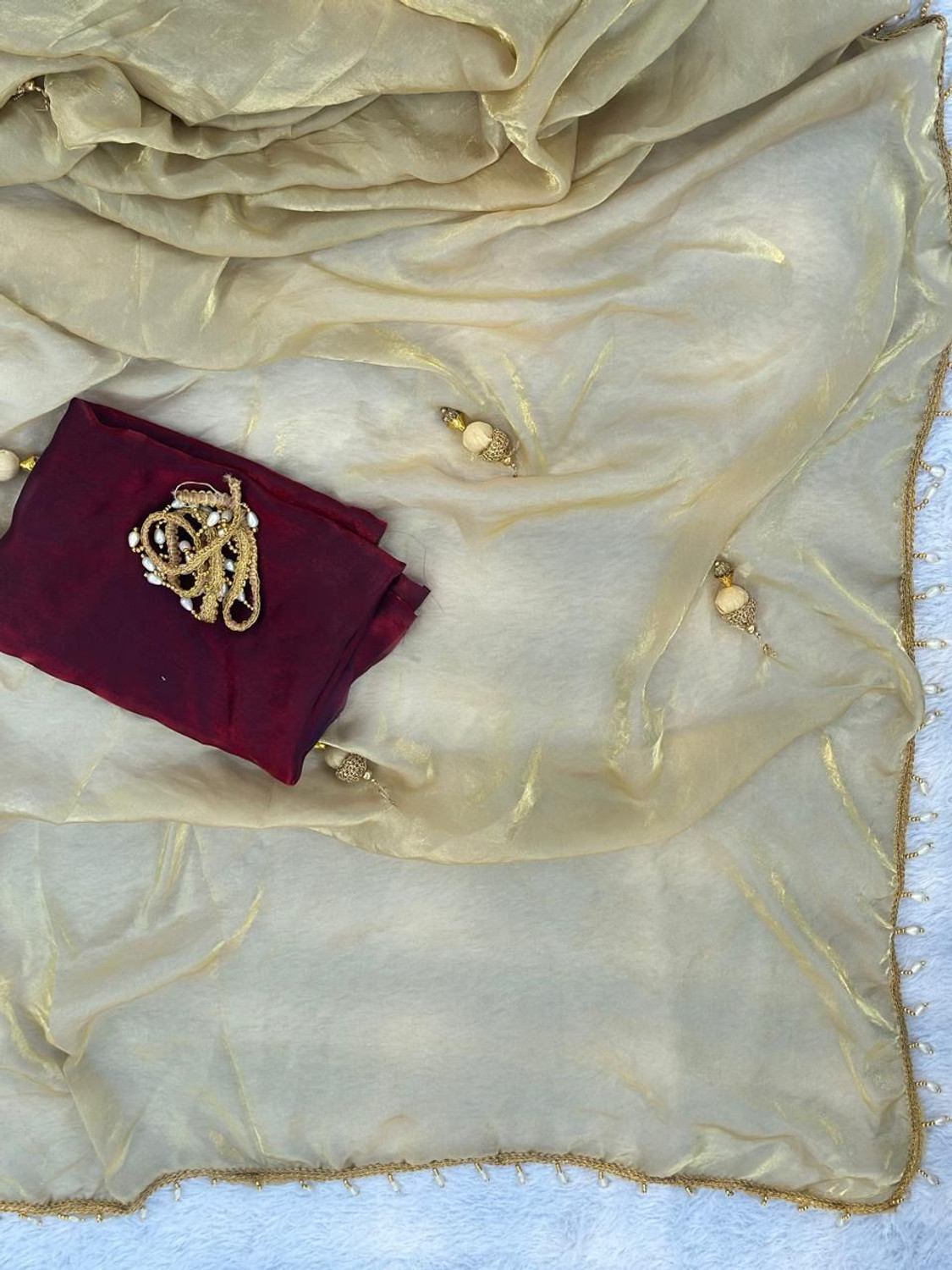 Image of Pashmina Embroidered Bollywood Silk Blend, Tissue Saree
