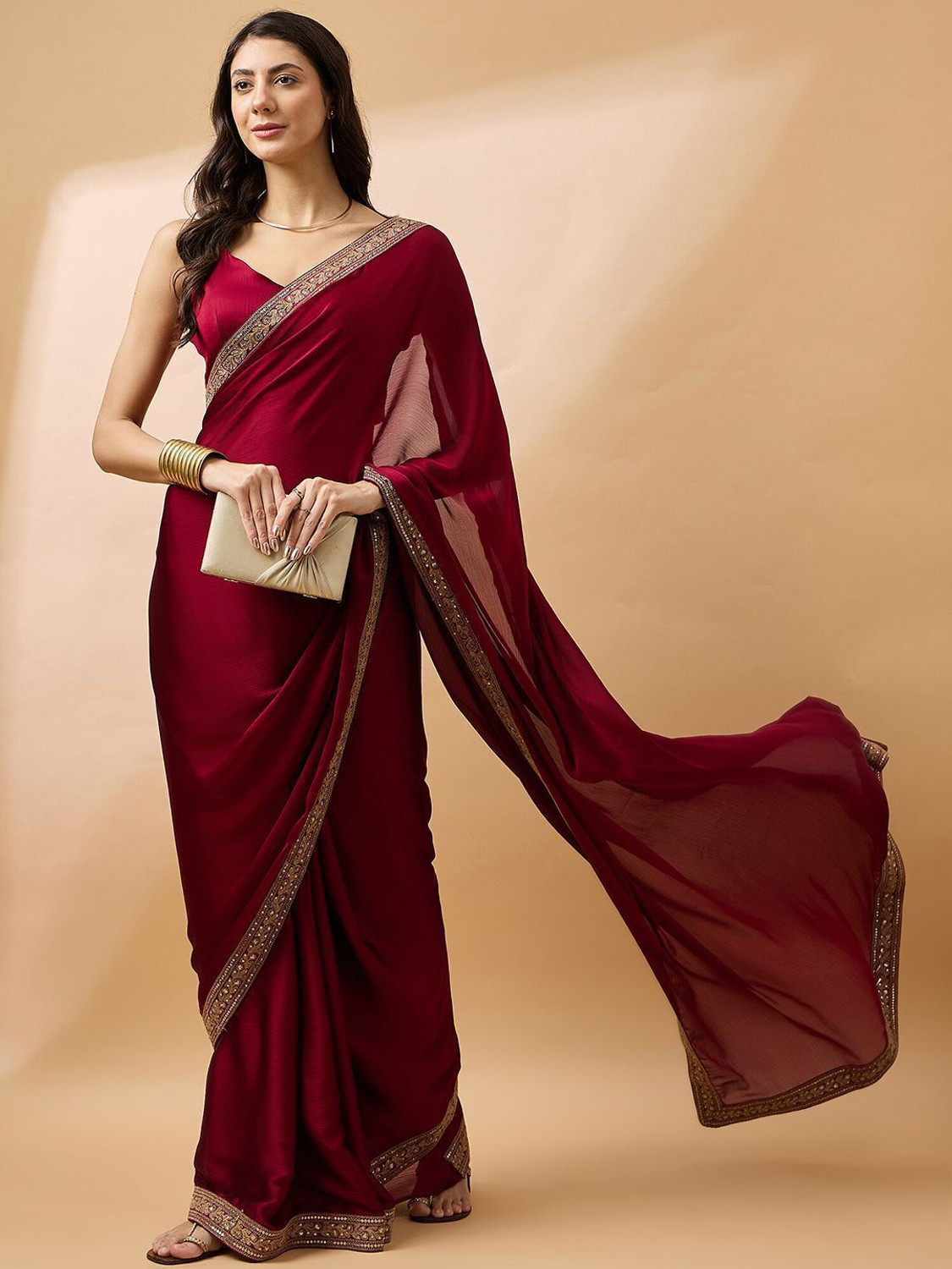 Image of ANJAVI FASHION Solid /Plain Bollywood Silk Blend Saree