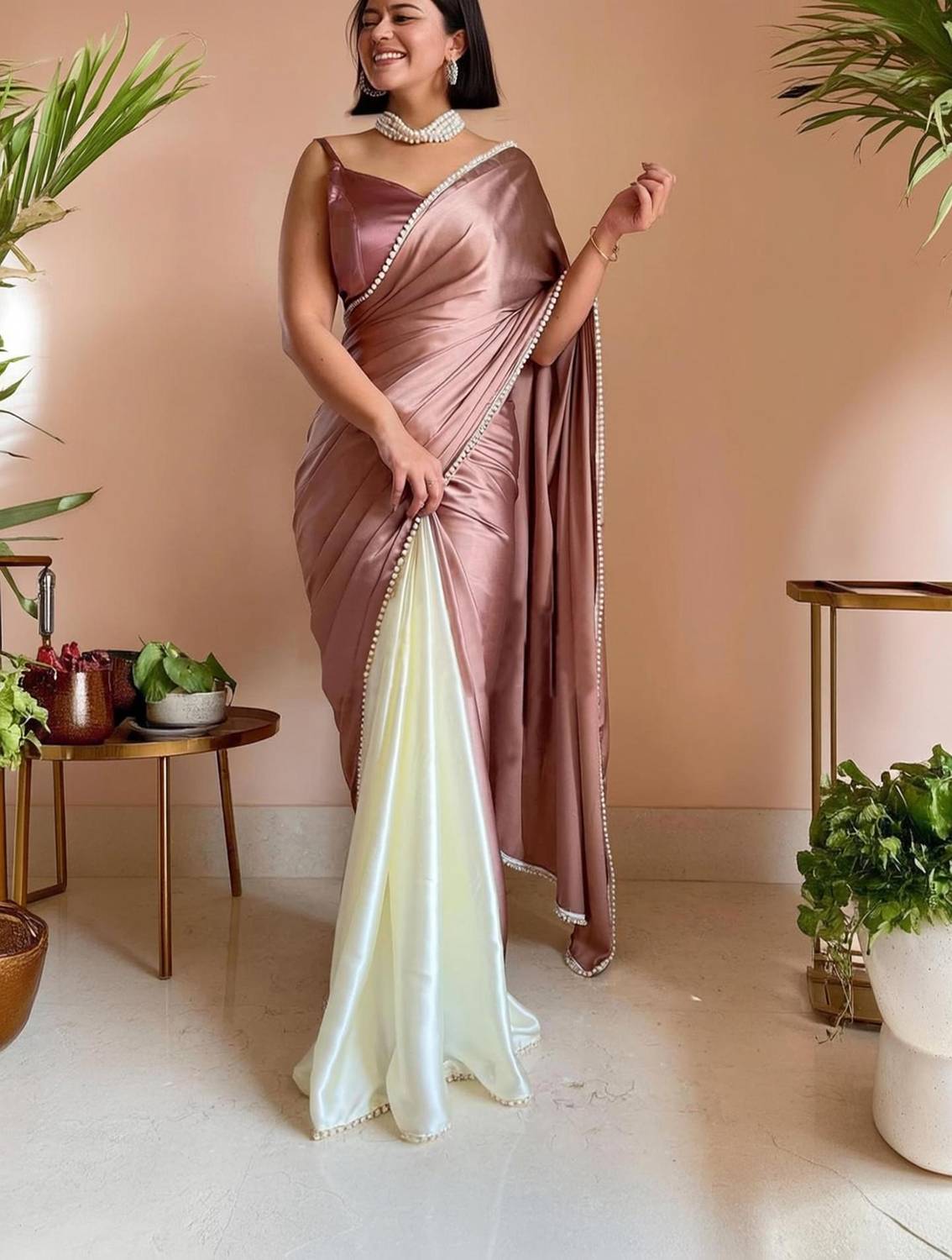 BRAHMSHAKTI Solid/Plain Bollywood Satin, Pure Silk Saree