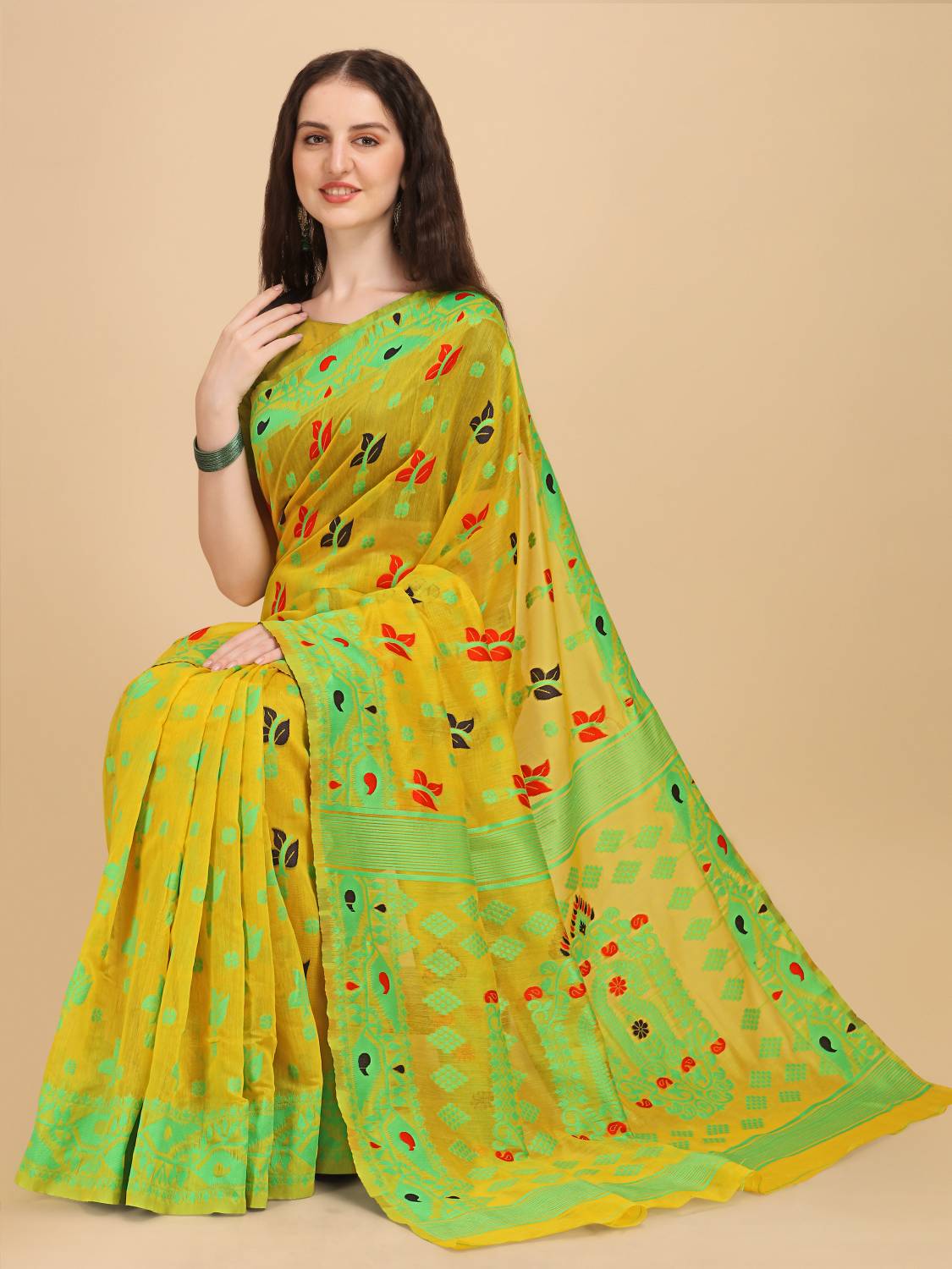 Calytrix Woven Jamdani Pure Cotton Saree