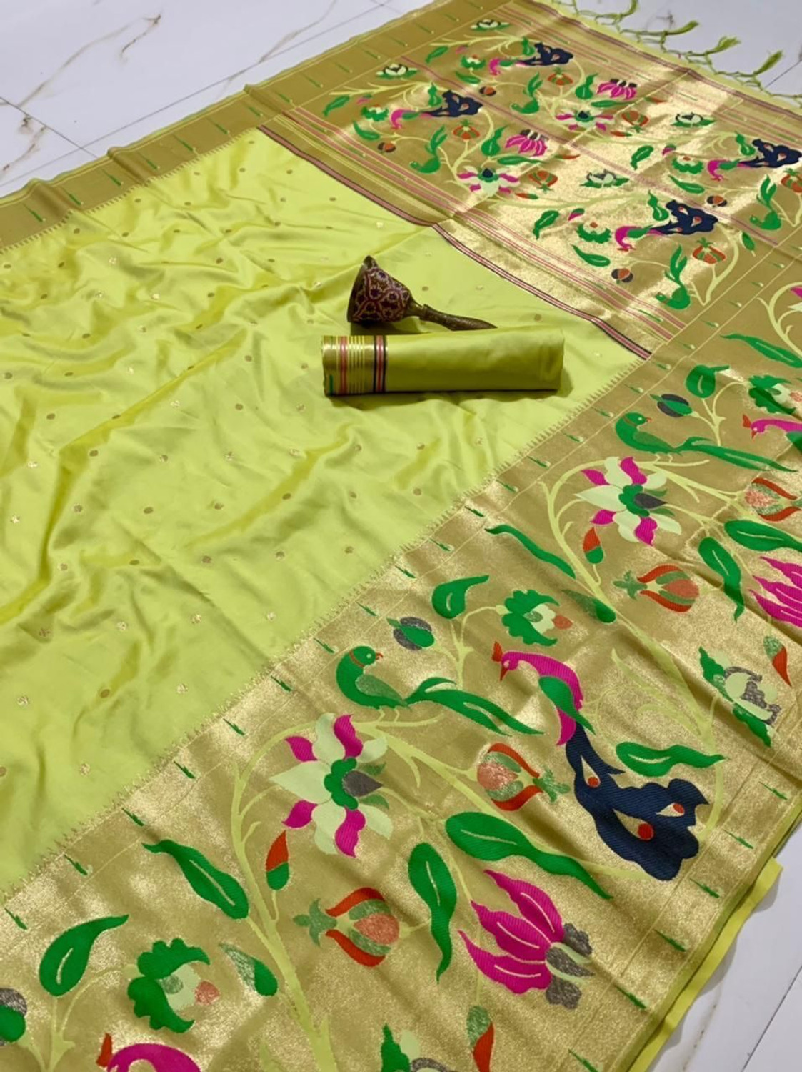 Image of HouseOfCommon Self Design Paithani Cotton Silk Saree