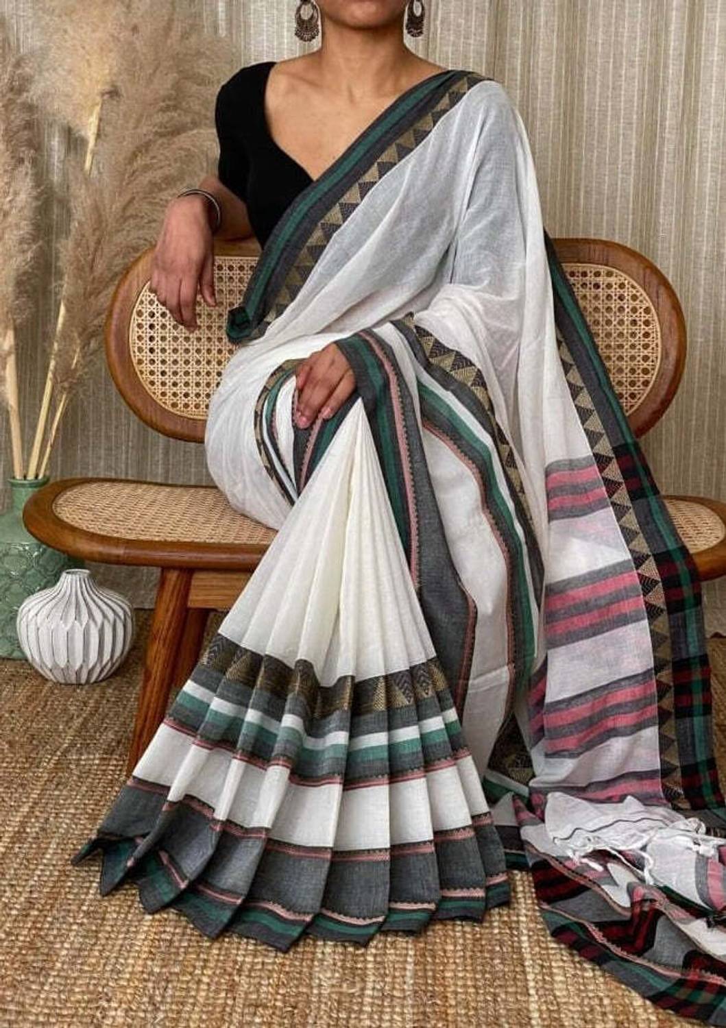 ADbutiq Printed Tant Cotton Blend Saree