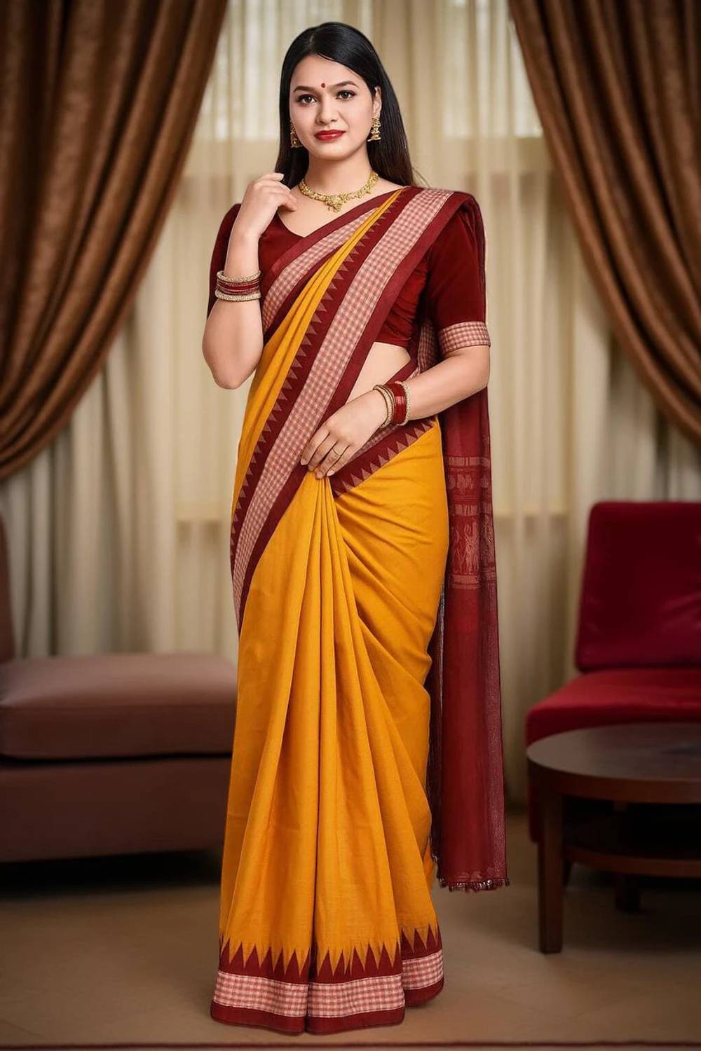 Afronza Solid/Plain, Temple Border, Striped Sambalpuri Silk Blend, Pure Silk Saree