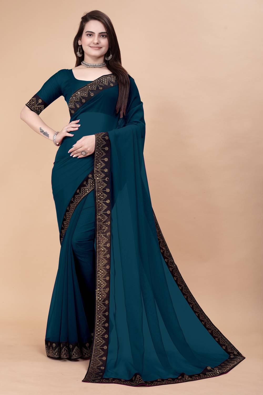 Heturaj Blue Georgette Saree - Image 1