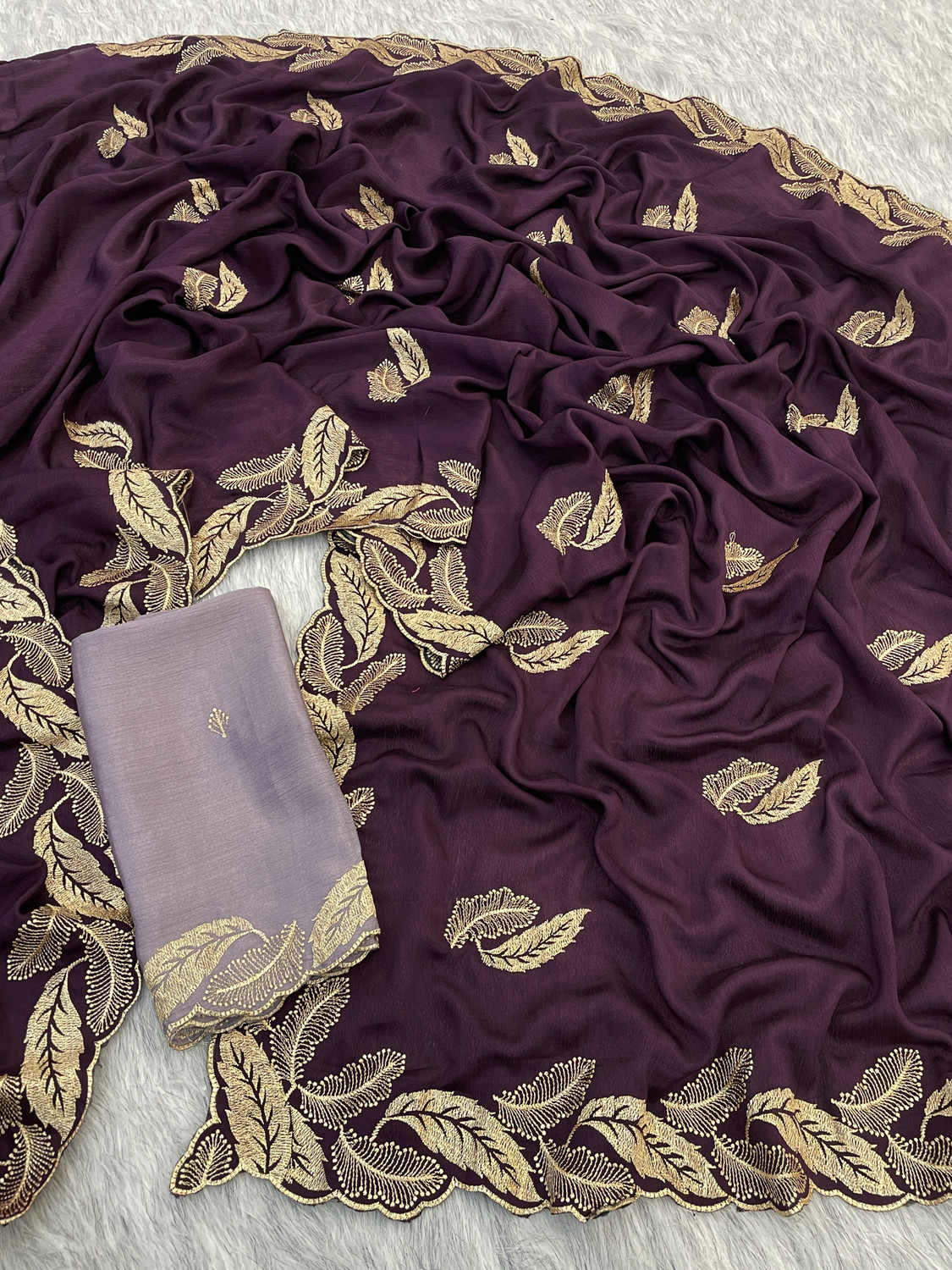Image of Zari and Ziba Embroidered Bollywood Chiffon Saree