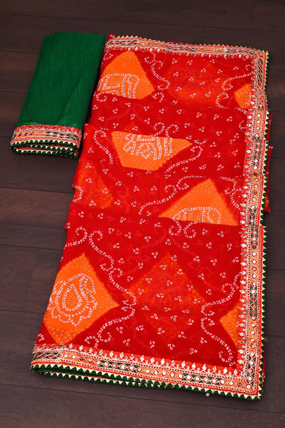 ASTEYAM Printed Bandhani Georgette Saree