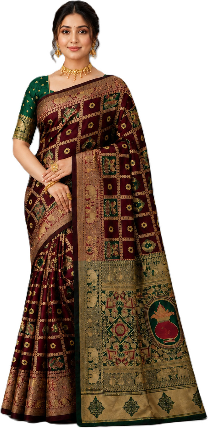 Image of SAIYAMORI Animal Print Banarasi Silk Blend Saree