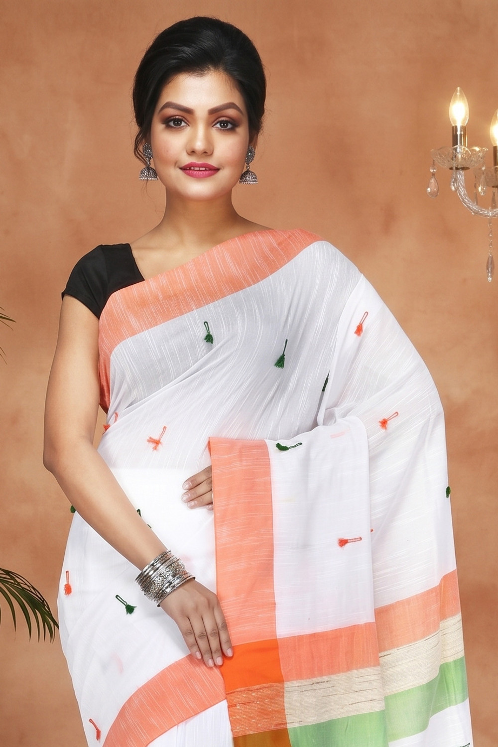 Image of PuJoy Self Design Tant Pure Cotton Saree