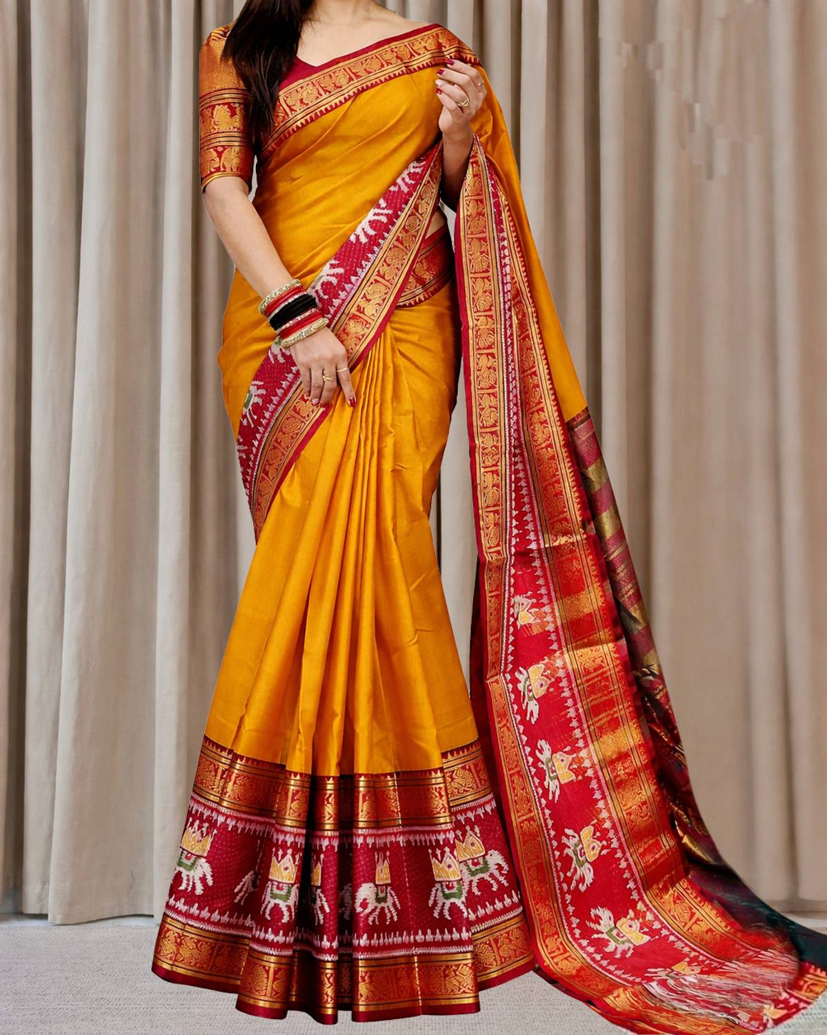 SuperLaxmi Woven Narayanpet Cotton Silk Saree (Mustard)