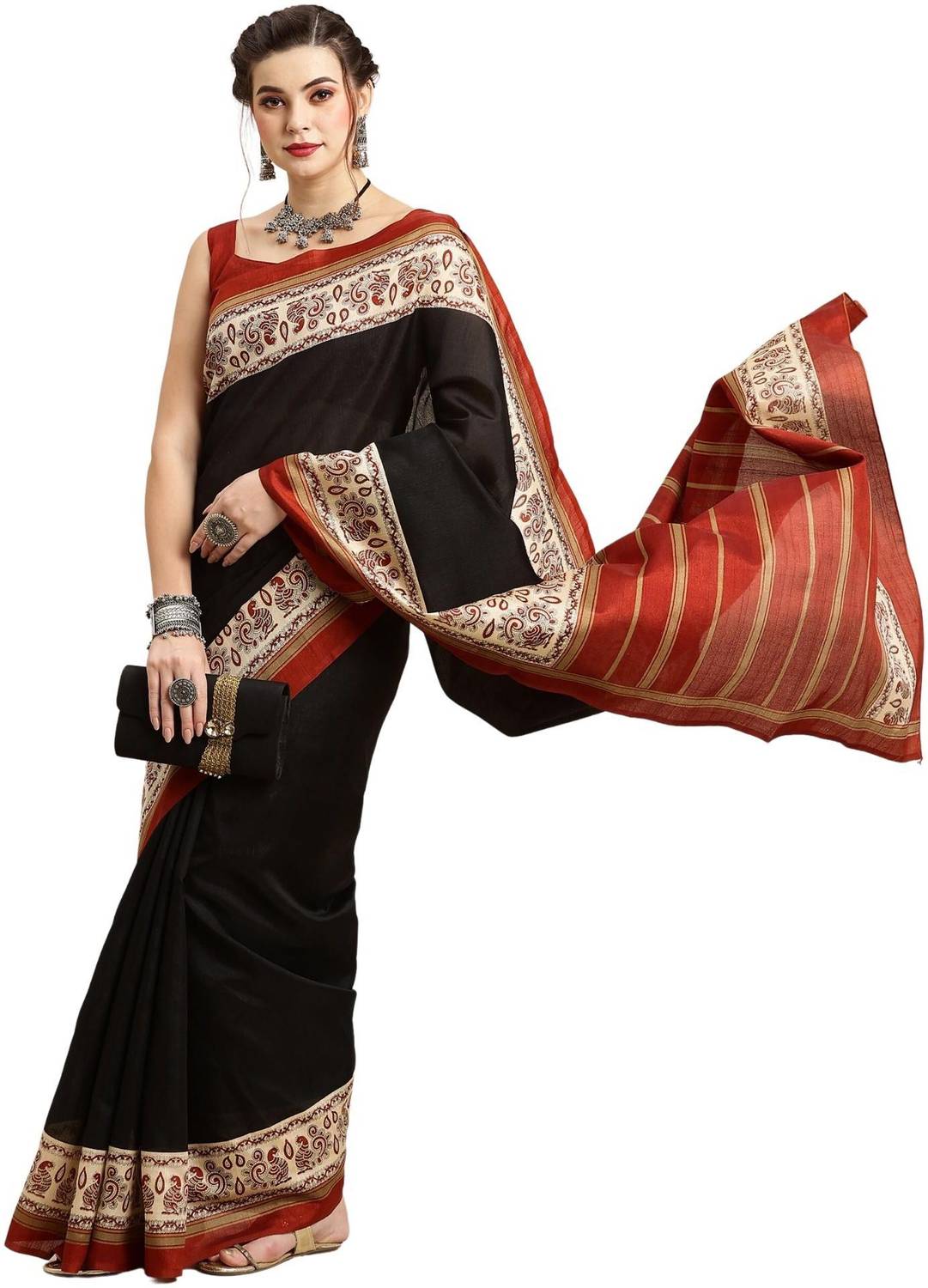 Akhilam Printed Daily Wear Silk Blend Saree