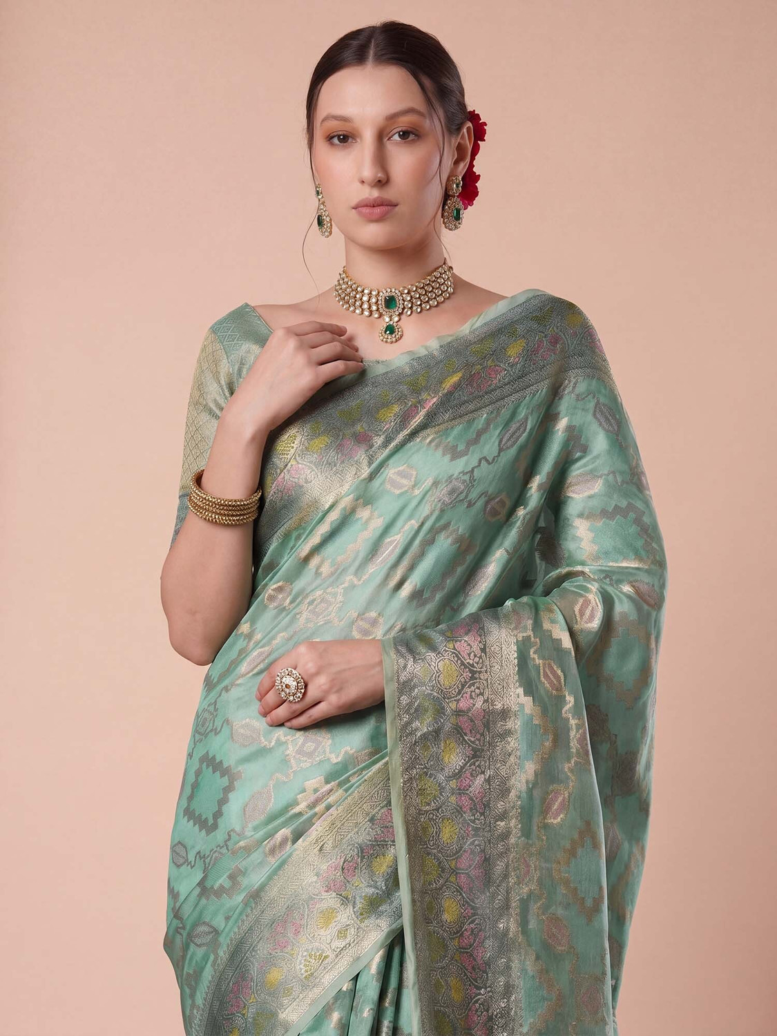 Image of House of Pataudi Woven Banarasi Organza Saree