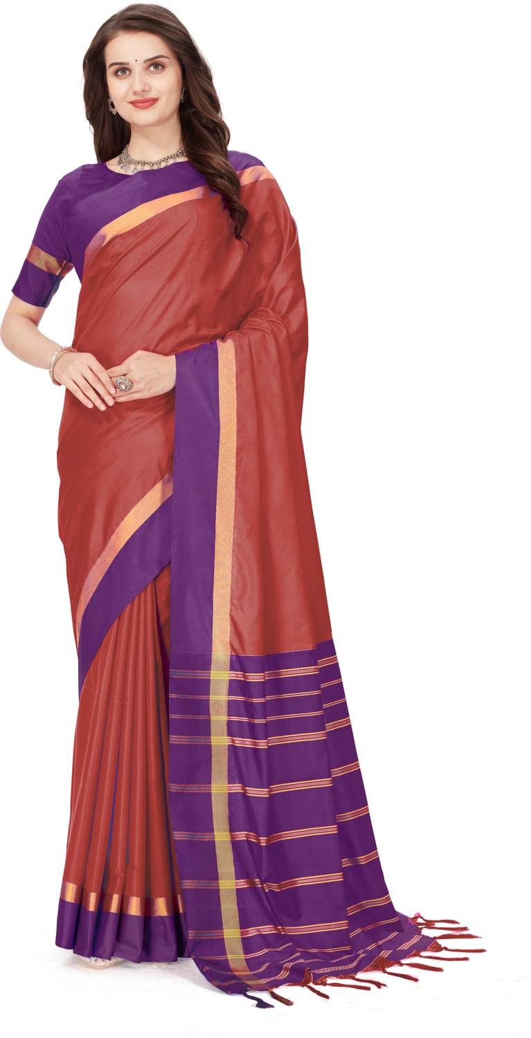 BilloRani Striped, Solid/Plain Ikkat Pure Silk, Cotton Silk Saree