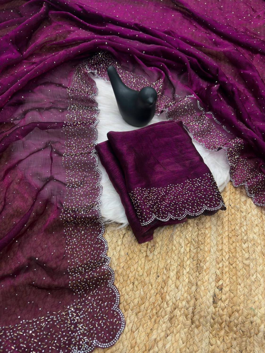 Bhavya Laxmi Textiles Embellished Bollywood Chiffon, Pure Silk Saree