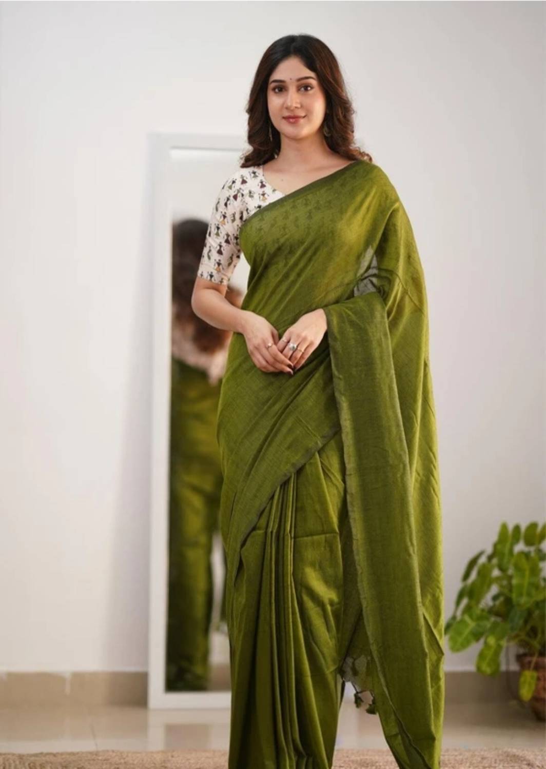 Balorampal Solid/Plain Handloom Pure Cotton Saree