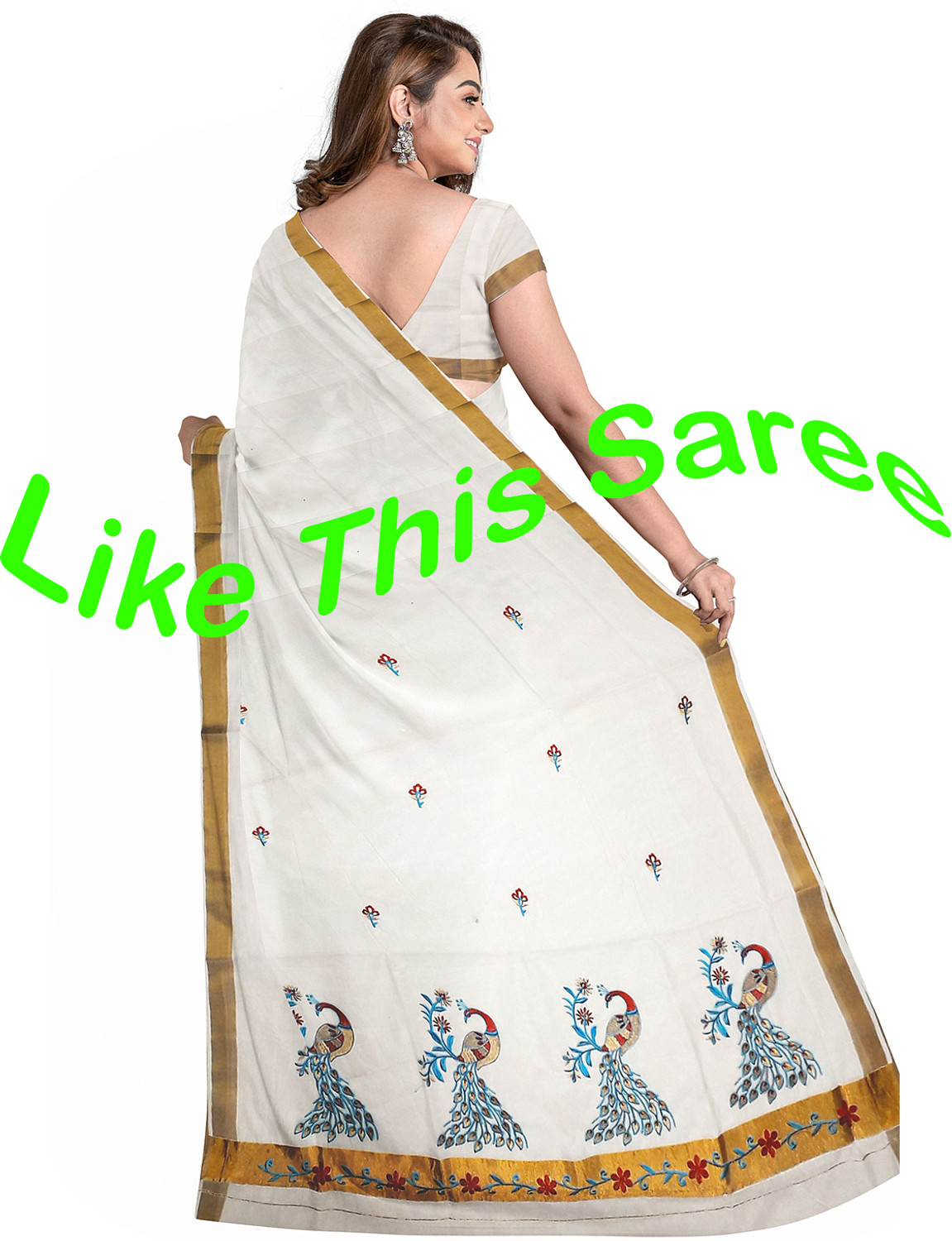 Image of Peerless Embroidered Kasavu Handloom Pure Cotton Saree