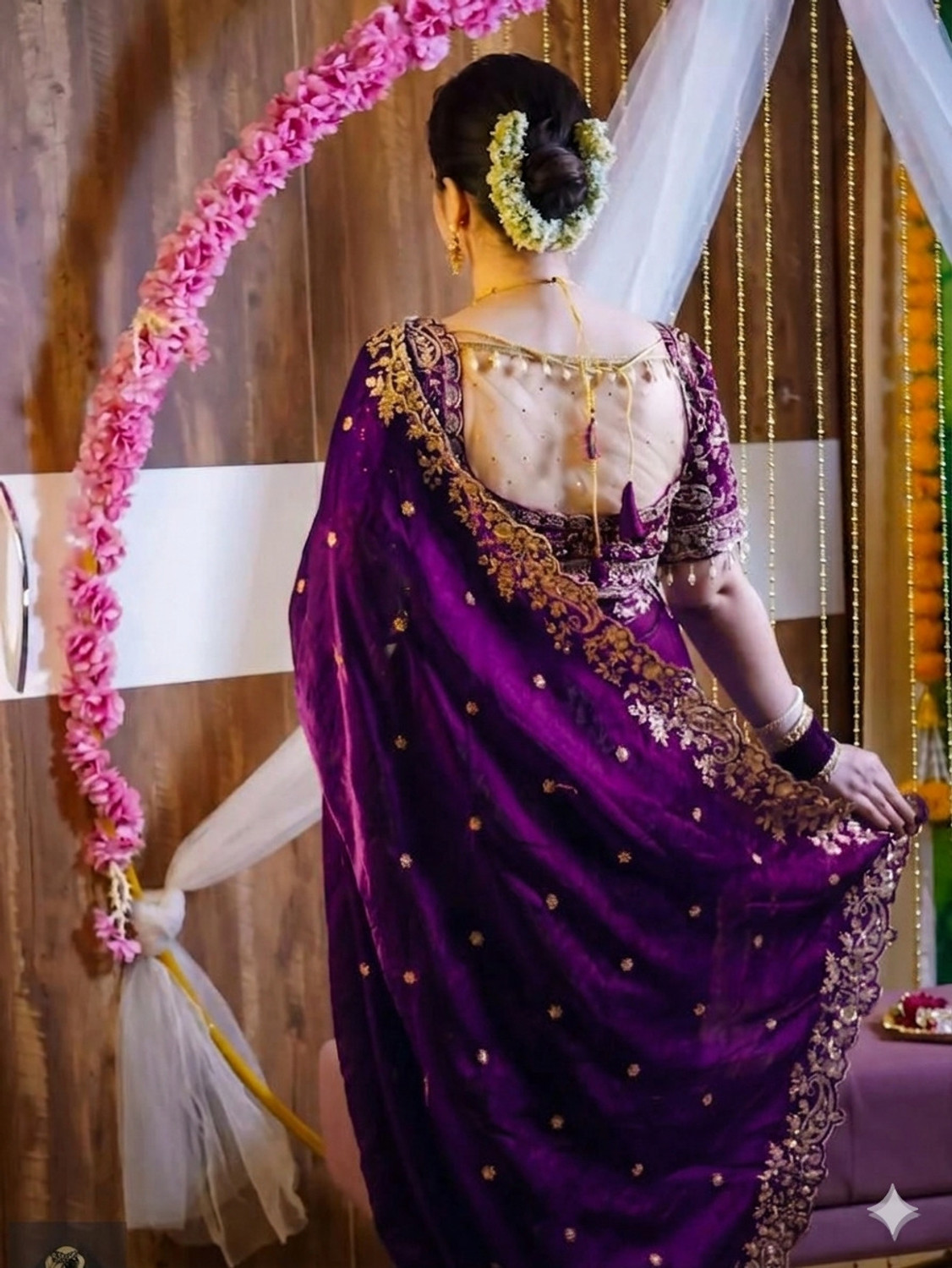 Image of krishna culture Embroidered Bollywood Satin Saree (Multicolor)