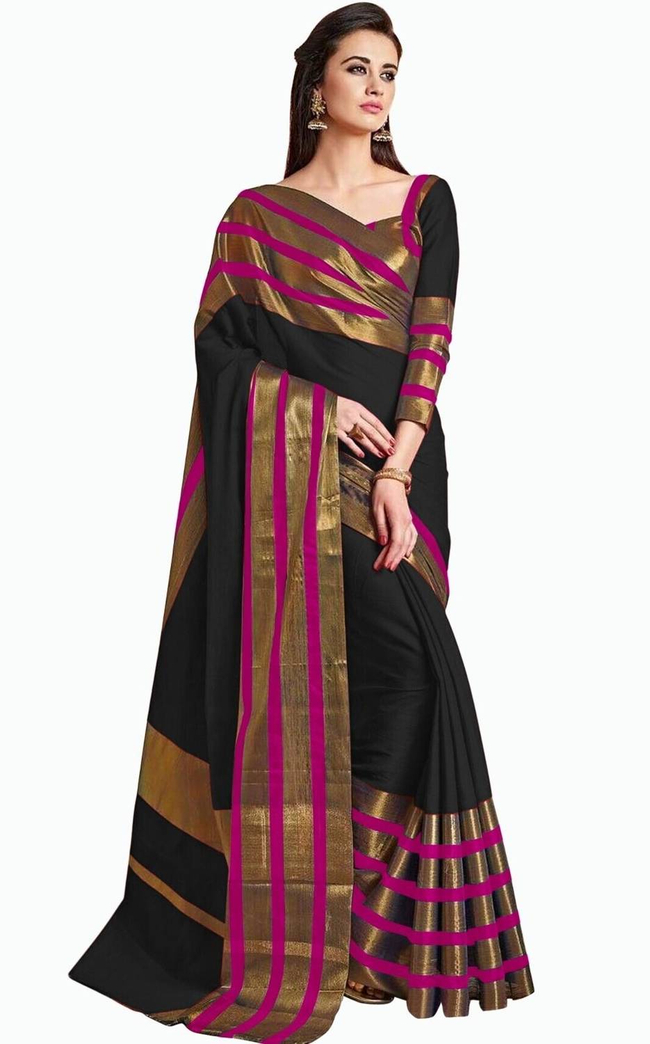 BAPS Self Design, Woven, Embellished, Solid/Plain Daily Wear Cotton Blend, Art Silk Saree