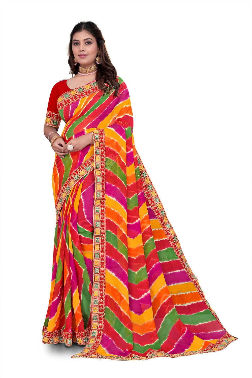 Pemal Designer Printed Leheria Georgette Saree