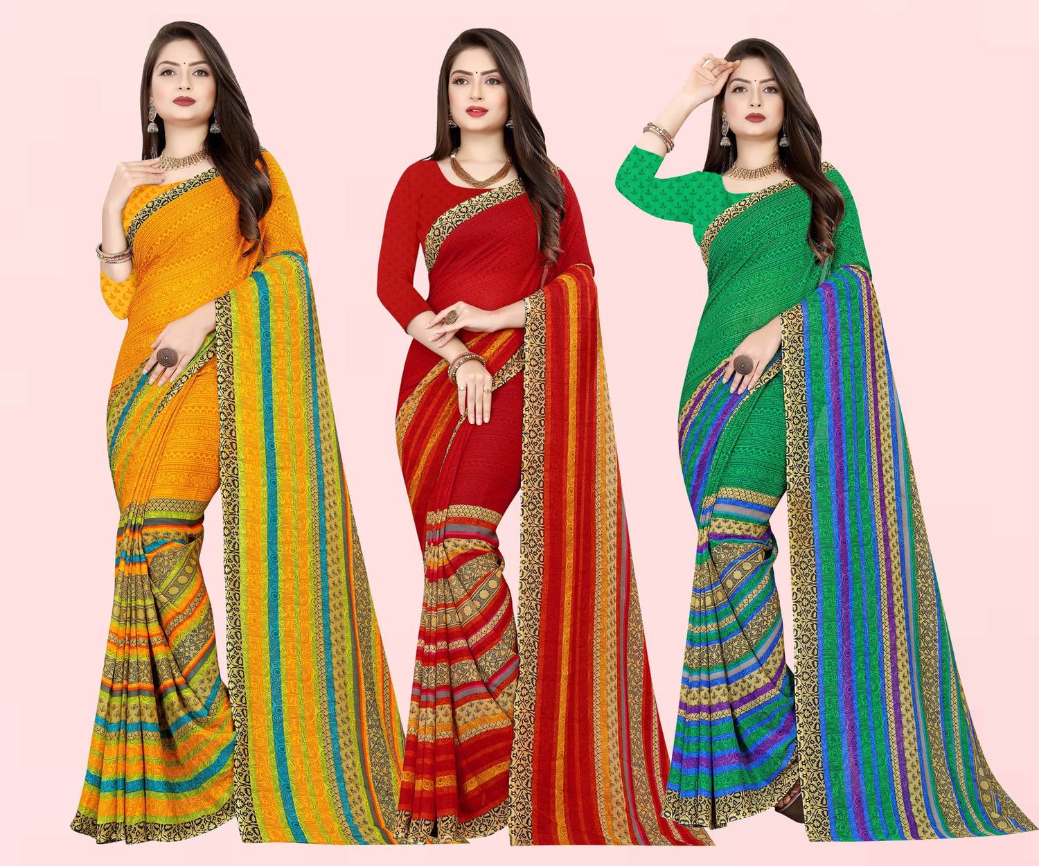 Anand Sarees Printed, Floral Print, Striped, Digital Print Daily Wear Georgette Saree