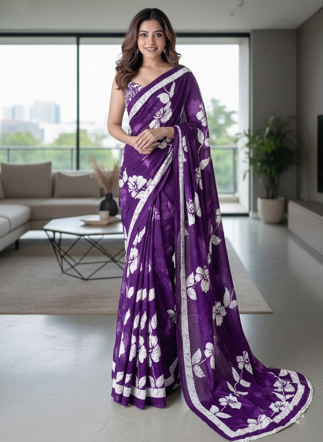 Image of Leelavati Blocked Printed Ikkat Pure Cotton Saree