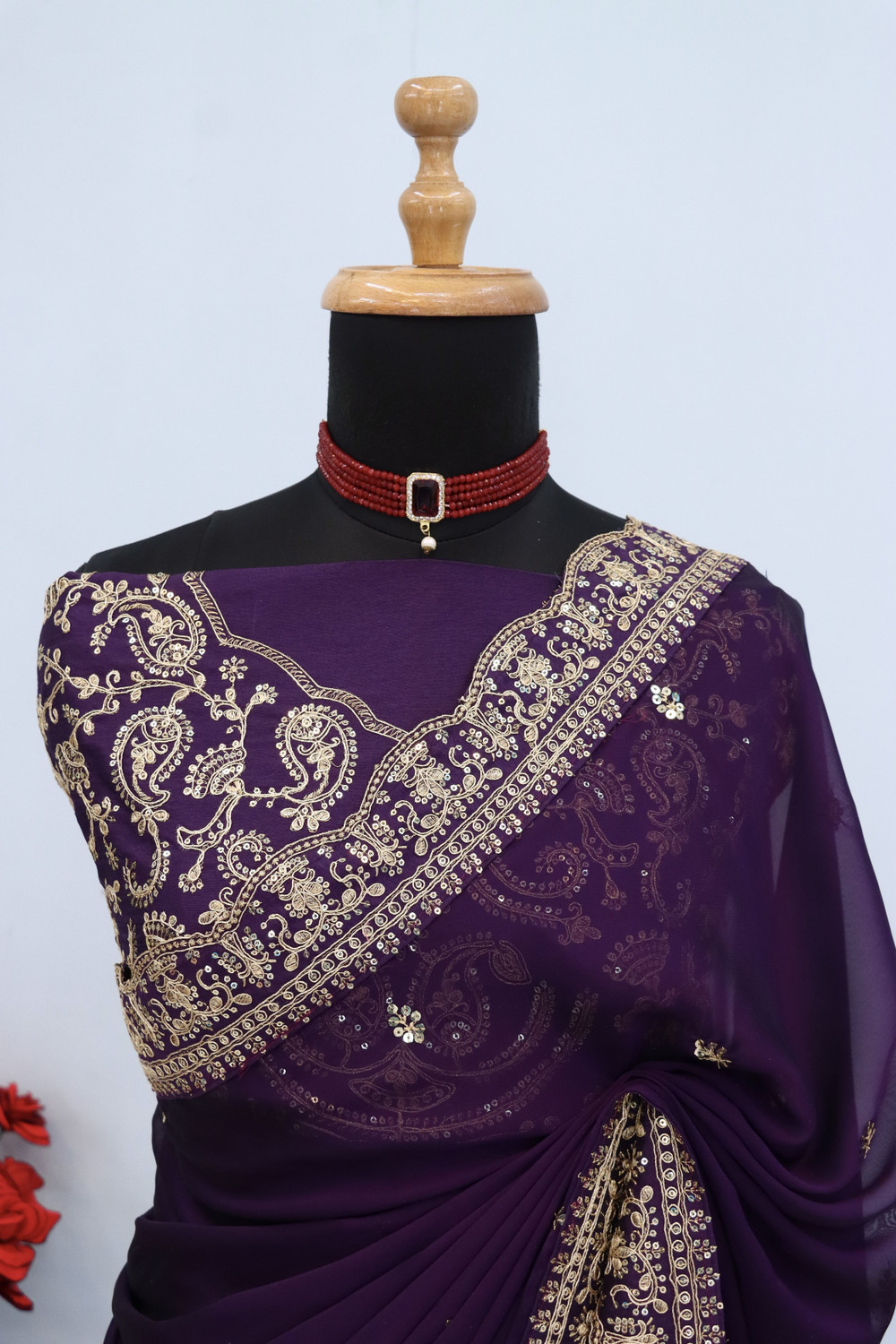 Image of KRISHNACOLLECTION9 Embroidered, Embellished, Self Design Bollywood Pure Silk Saree
