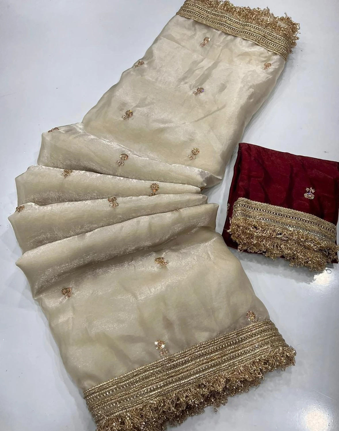 sadika Embroidered Bollywood Tissue, Pure Silk Saree