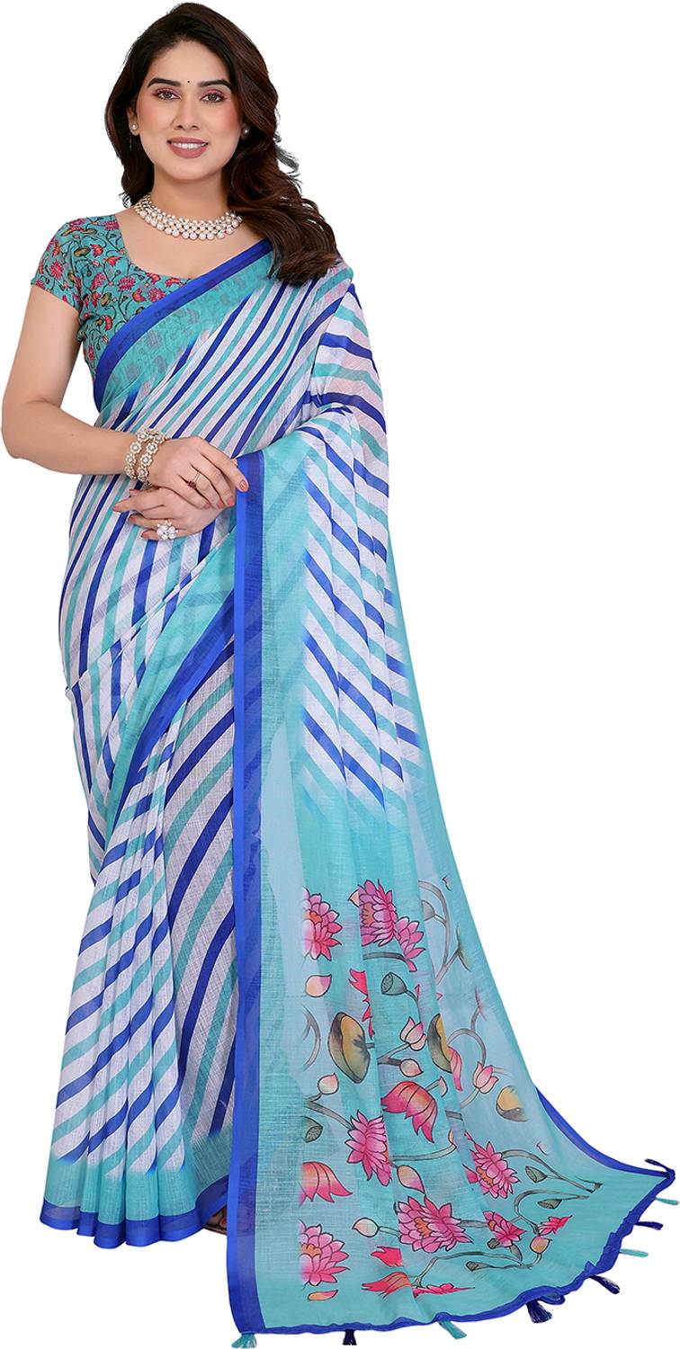 Anmi Striped Bollywood Cotton Blend Saree