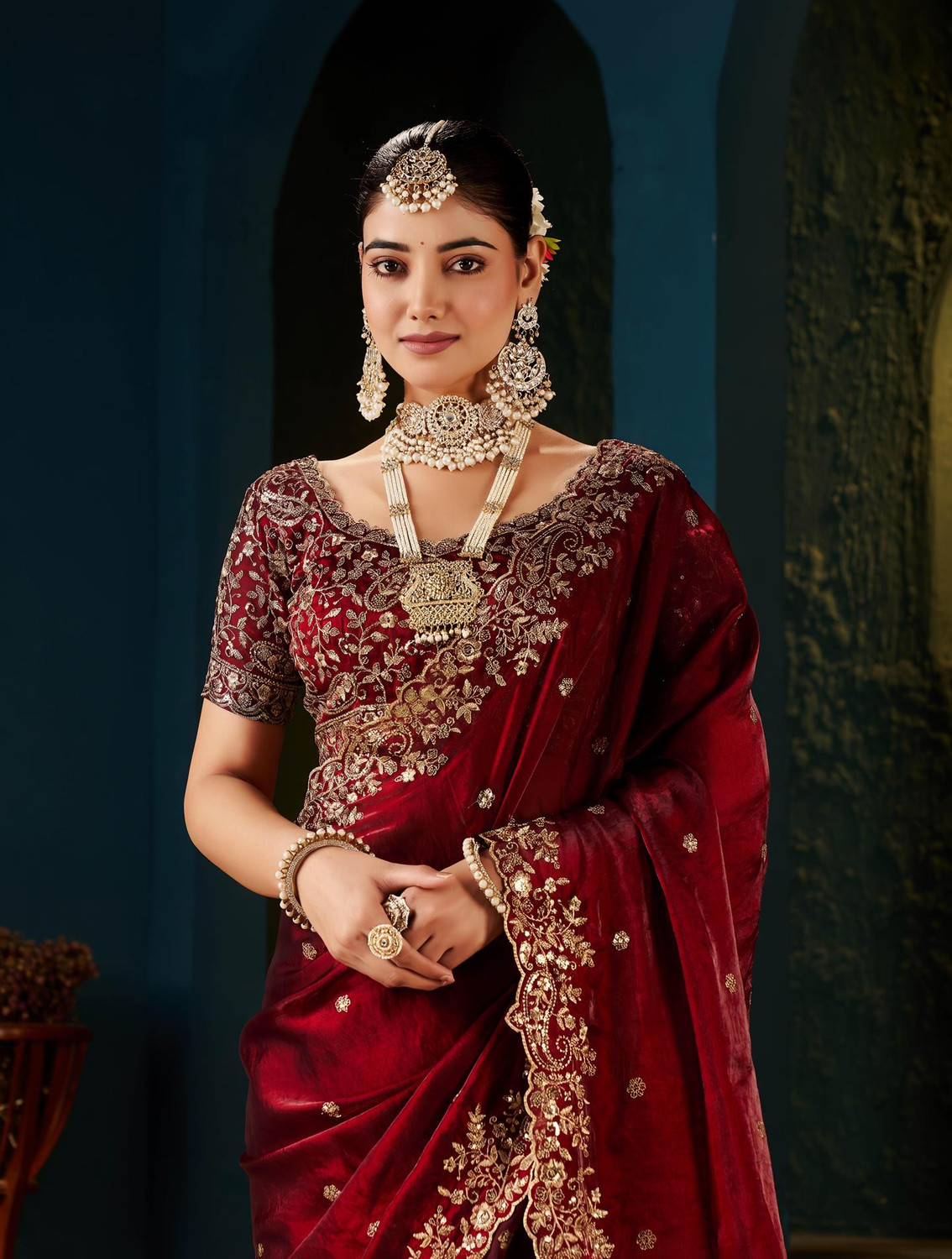 Image of Vivan Fab Embroidered, Embellished Bollywood Jimmy Jimmy, Satin Saree