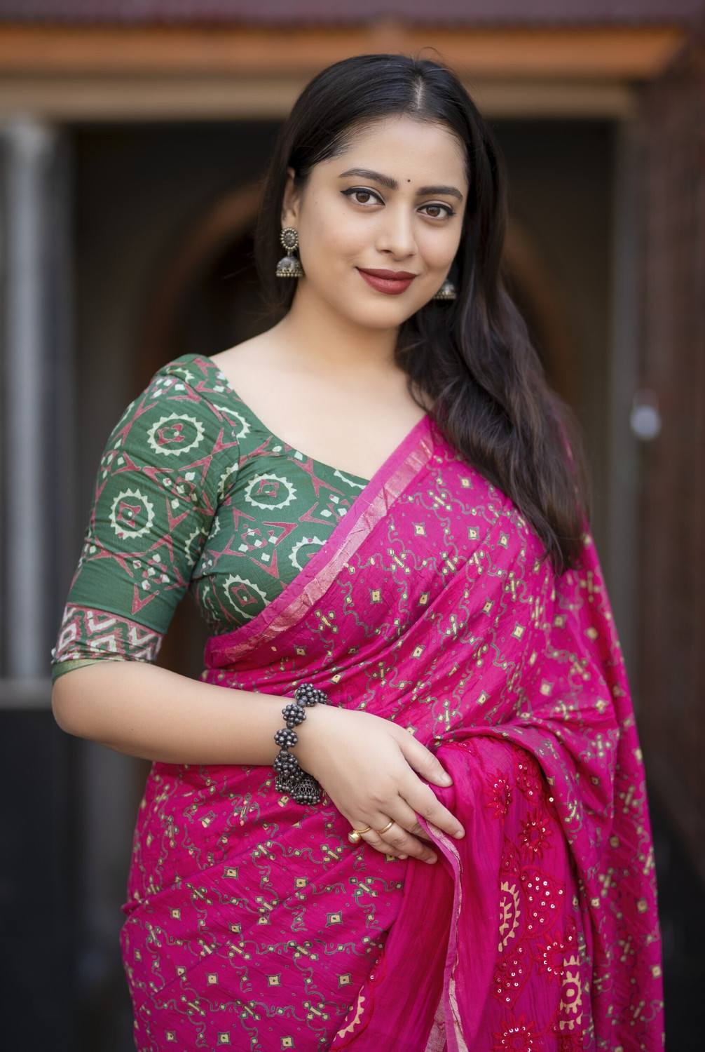 Image of Divastri Embroidered, Printed Bandhani Chanderi, Cotton Silk Saree (Pink)