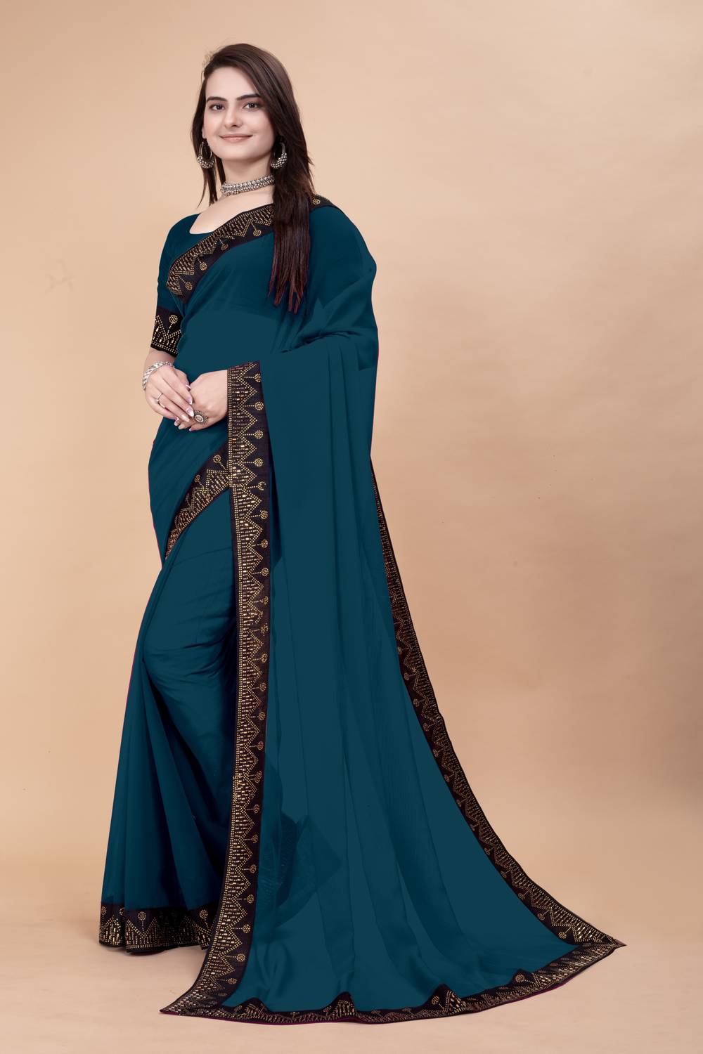 Heturaj Blue Georgette Saree - Image 5