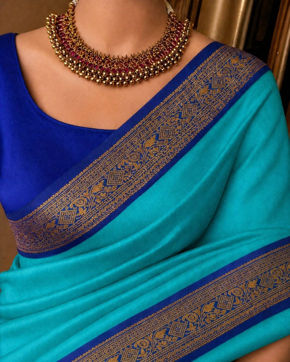 AMARQUEEN Printed Banarasi Silk Blend Saree