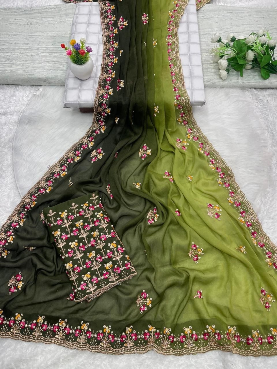 Image of LeeliPeeri Designer Embroidered Bollywood Georgette Saree