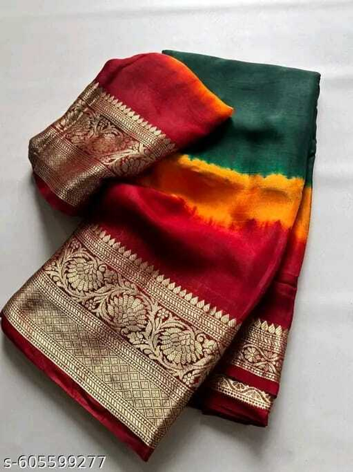 Image of vilochan Tie-Dye, Woven, Color Block Bandhani Art Silk Saree