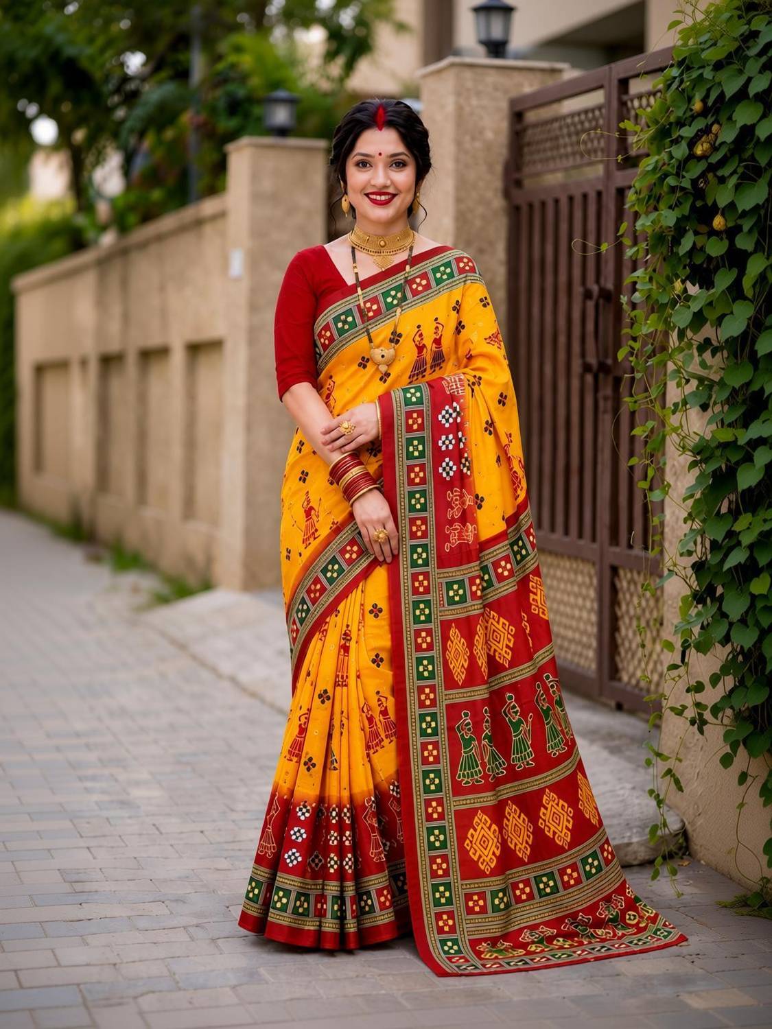 AARUSHRI Printed Sambalpuri Cotton Blend Saree