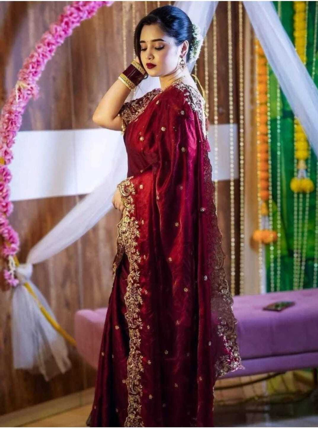 Image of PRABHUK Embroidered Bollywood Satin Saree