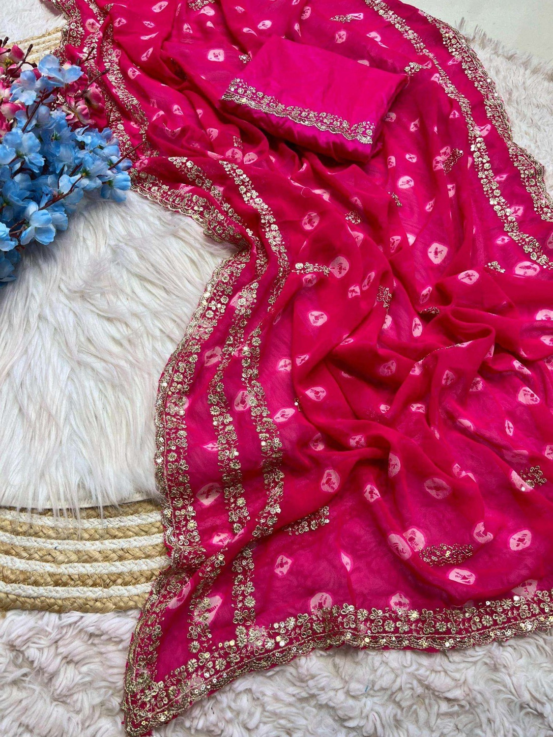 Image of Girnari Embroidered Bandhani Georgette Saree