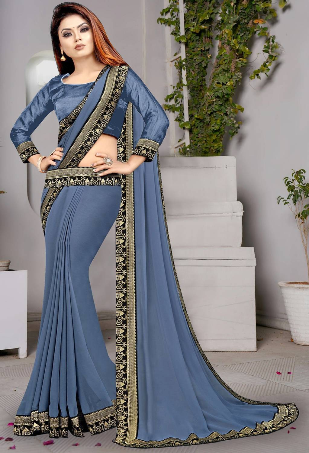 HNC Retail Solid/Plain Bollywood Lycra Blend, Chiffon Saree (Grey