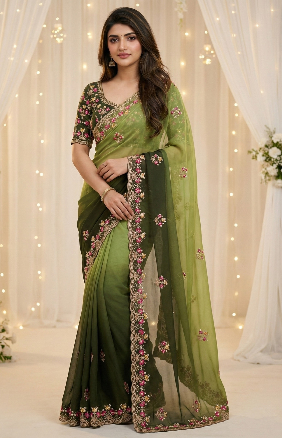 Image of LeeliPeeri Designer Embroidered Bollywood Georgette Saree