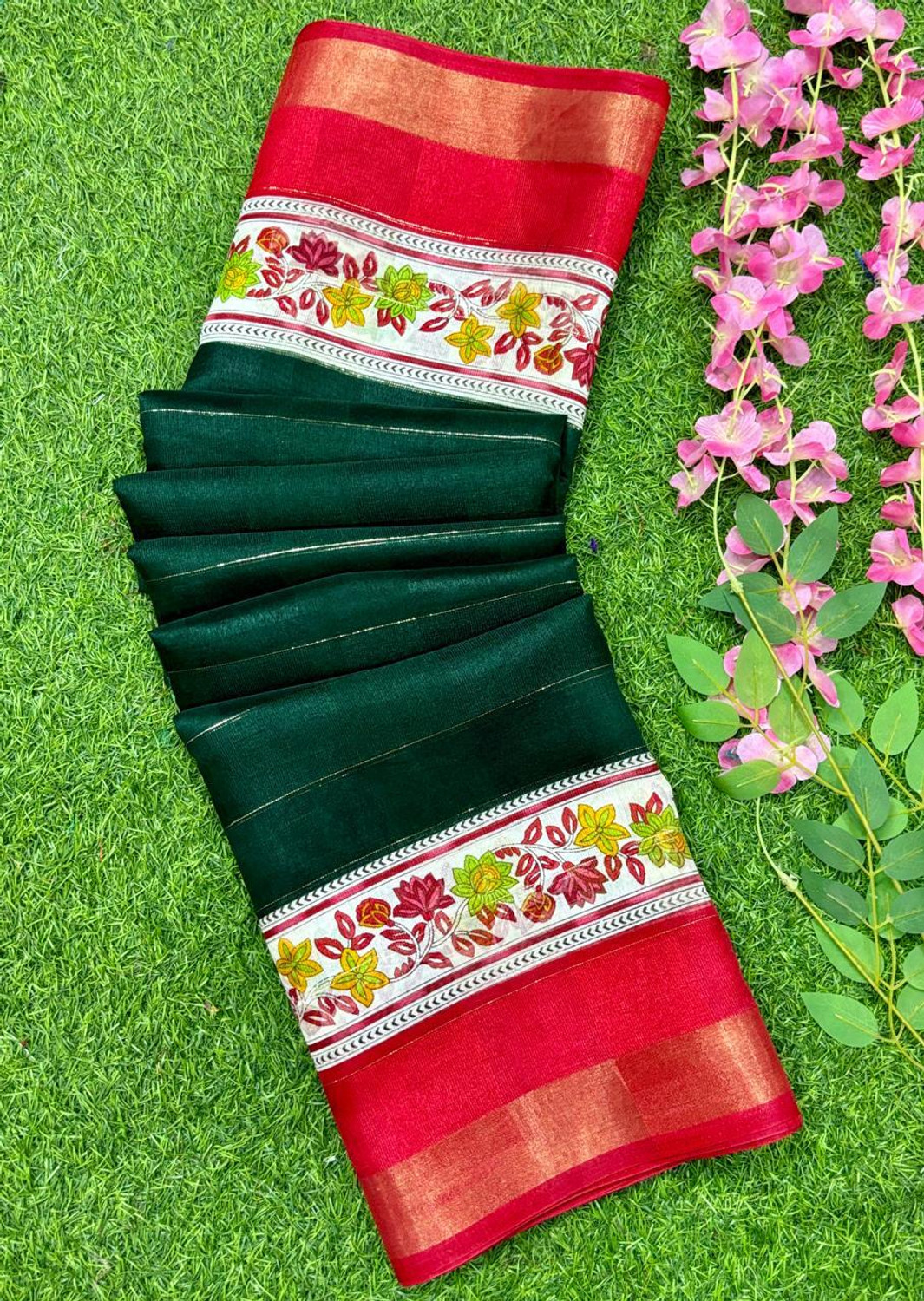 Image of STYLEVEDA Floral Print, Printed Daily Wear Cotton Silk Saree
