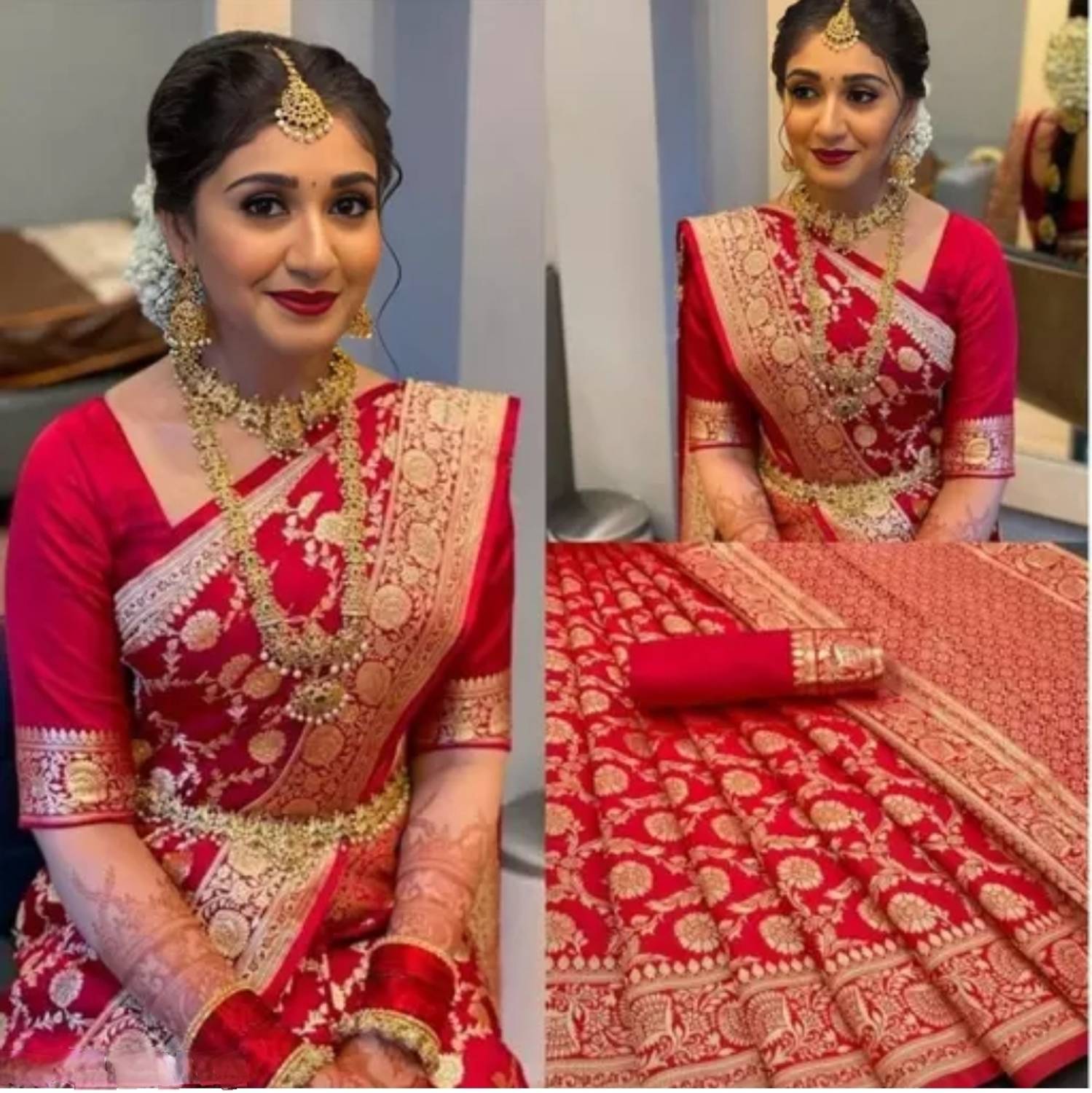 Banaras silk palace Woven Banarasi Silk Blend Saree (Red)