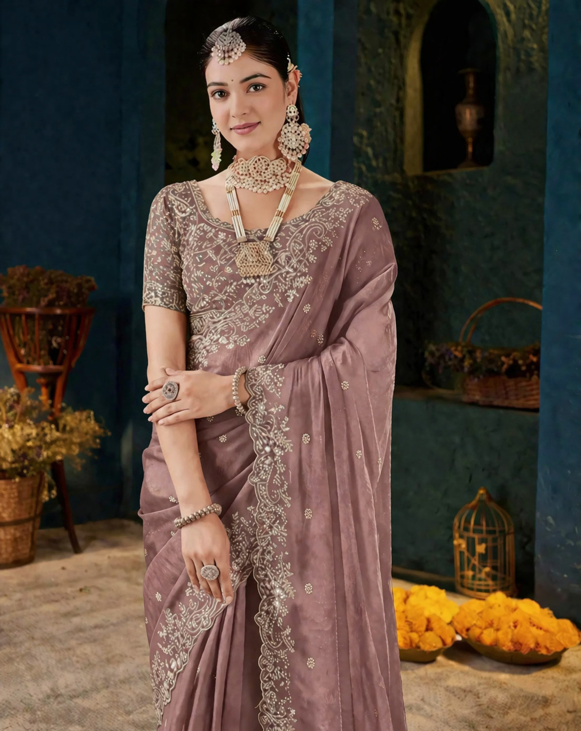 Image of YASHIKA Embroidered Bollywood Satin Saree